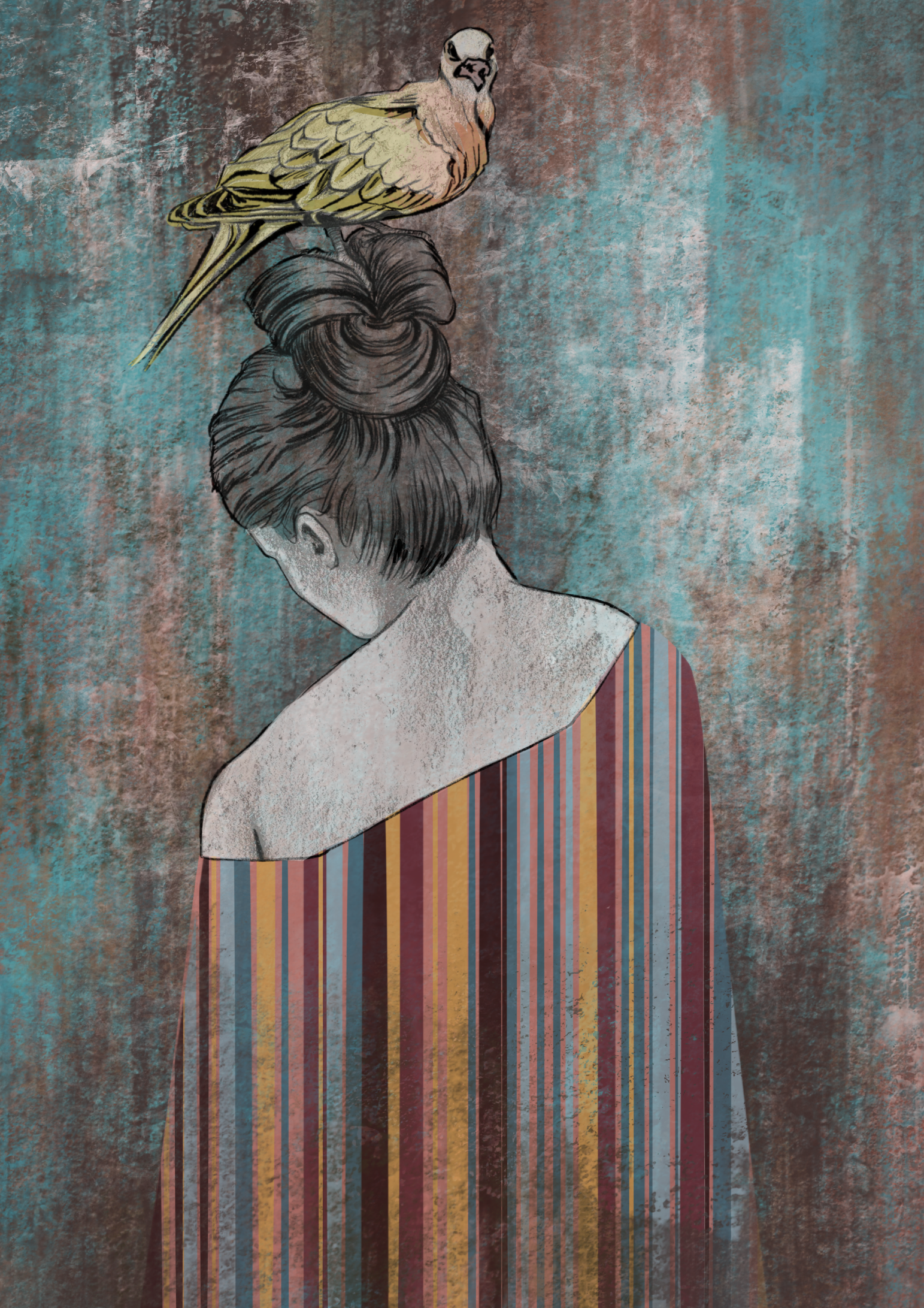 GREEN PIGEON & LA NYMPH, Mixed Media, 29.7 x 42cm, 2024