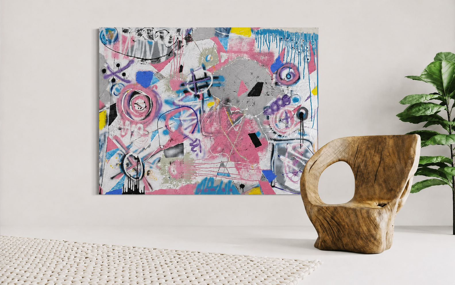 Fragments of a Future by Christopher Durst, a mixed-media abstract painting with fragmented symbols, intersecting forms, layered texture, and expressive movement.