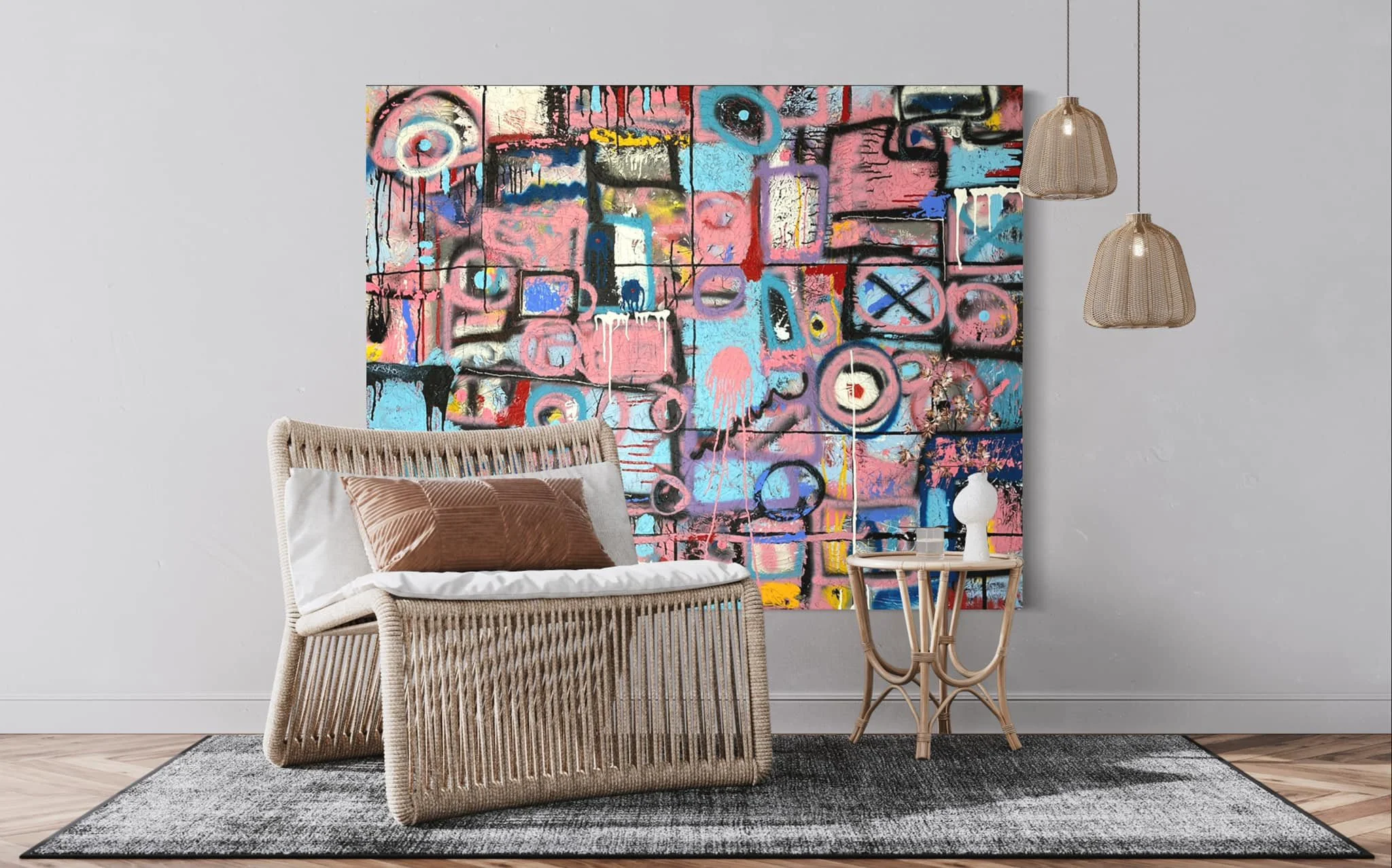 Debutante Graffiti: 60 x 48 in | Acrylic, spray paint, oil stick, and mixed media on canvas