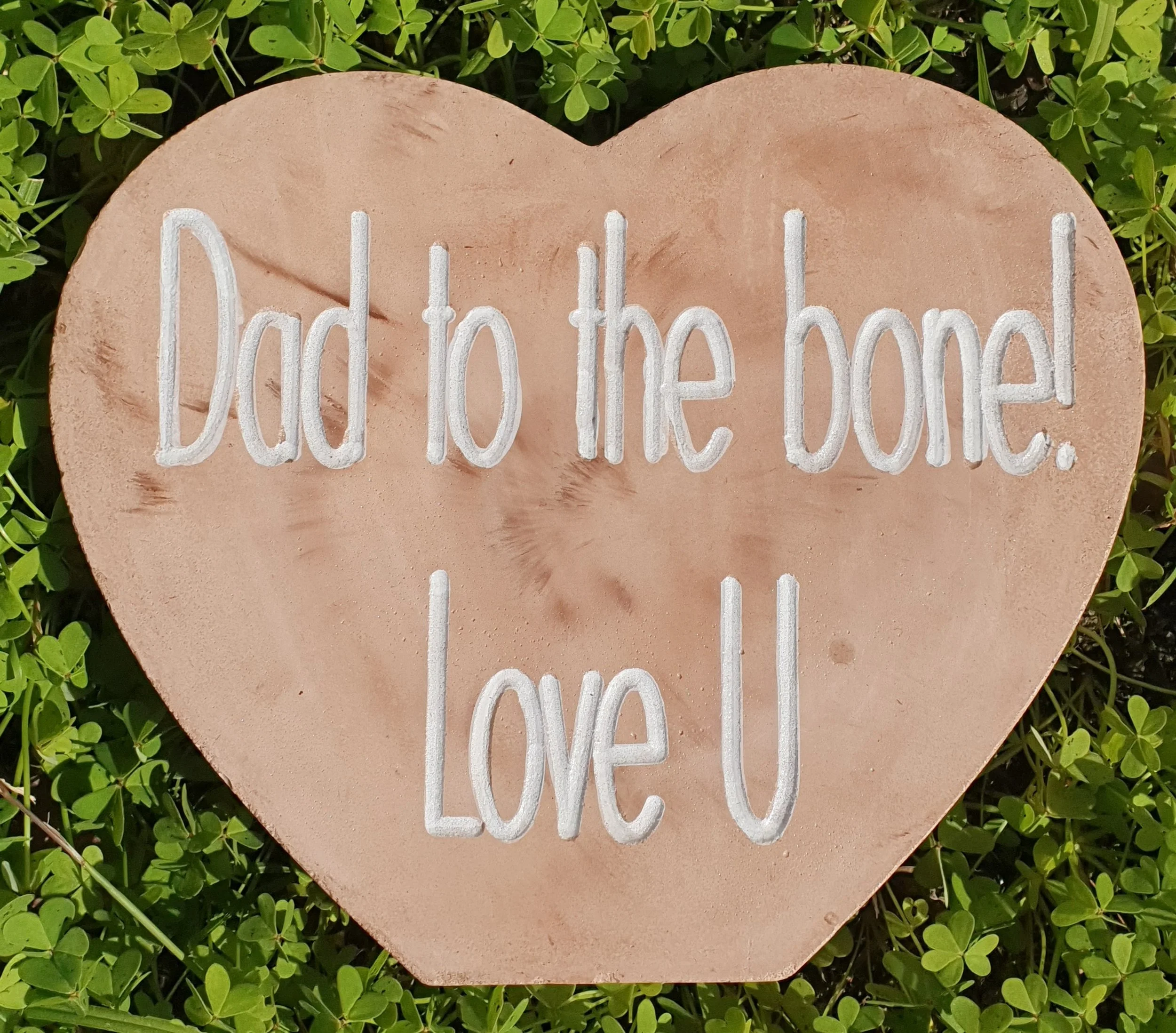 Father's Day engraved concrete heart in marbled light brown colour.