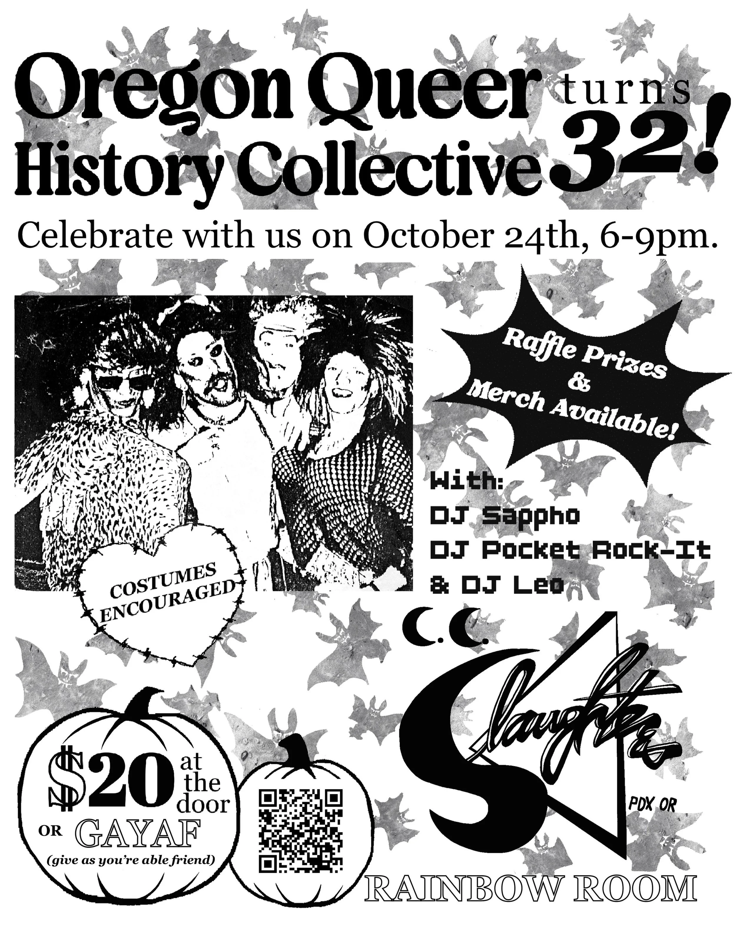 Get your (historically accurate) costumes ready Portland! We&rsquo;re throwing a birthday bash celebrating our 32 years, LGBTQ+ History Month, &amp; Archives month! We&rsquo;re thrilled to partner with our friends at @slaughterspdx, @djsappho @pocket