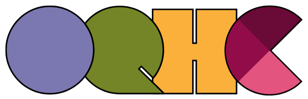 Colorful logo with overlapping circles and block letters spelling 'OQIC' in purple, green, yellow, and pink.