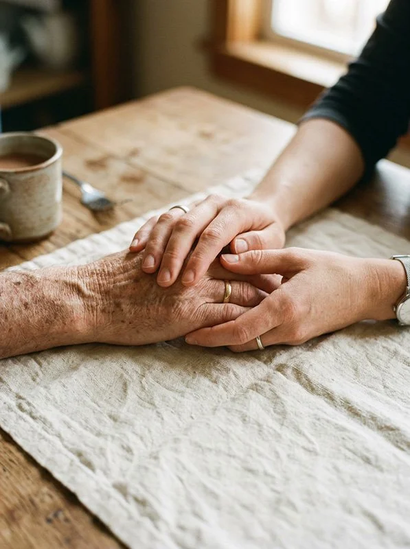 Woman holder elderly persons hand