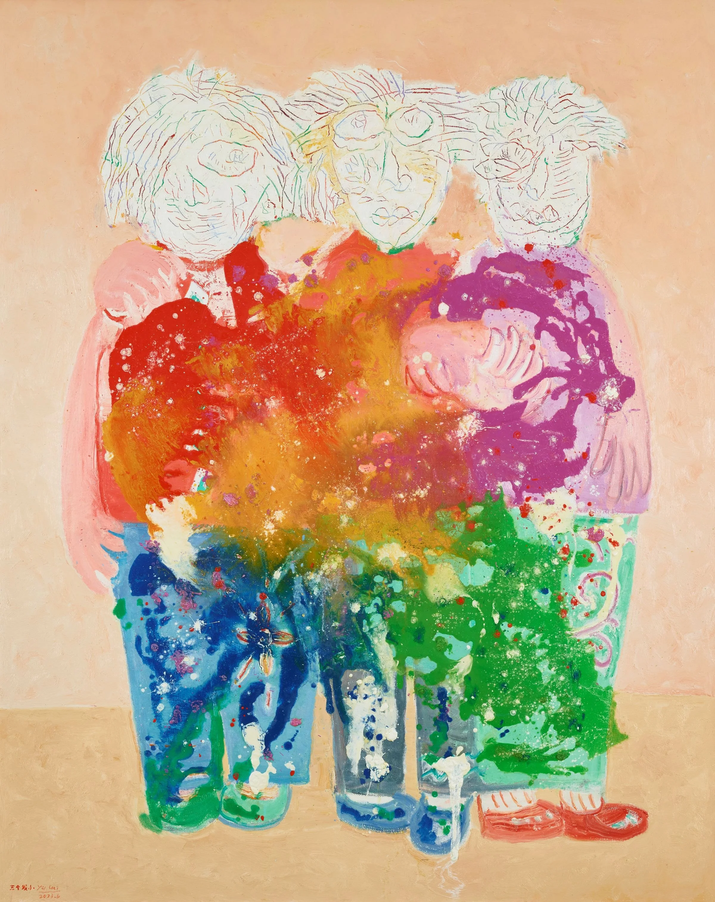 《三個髮小》 
150 x 120 公分，布面油畫，2023年