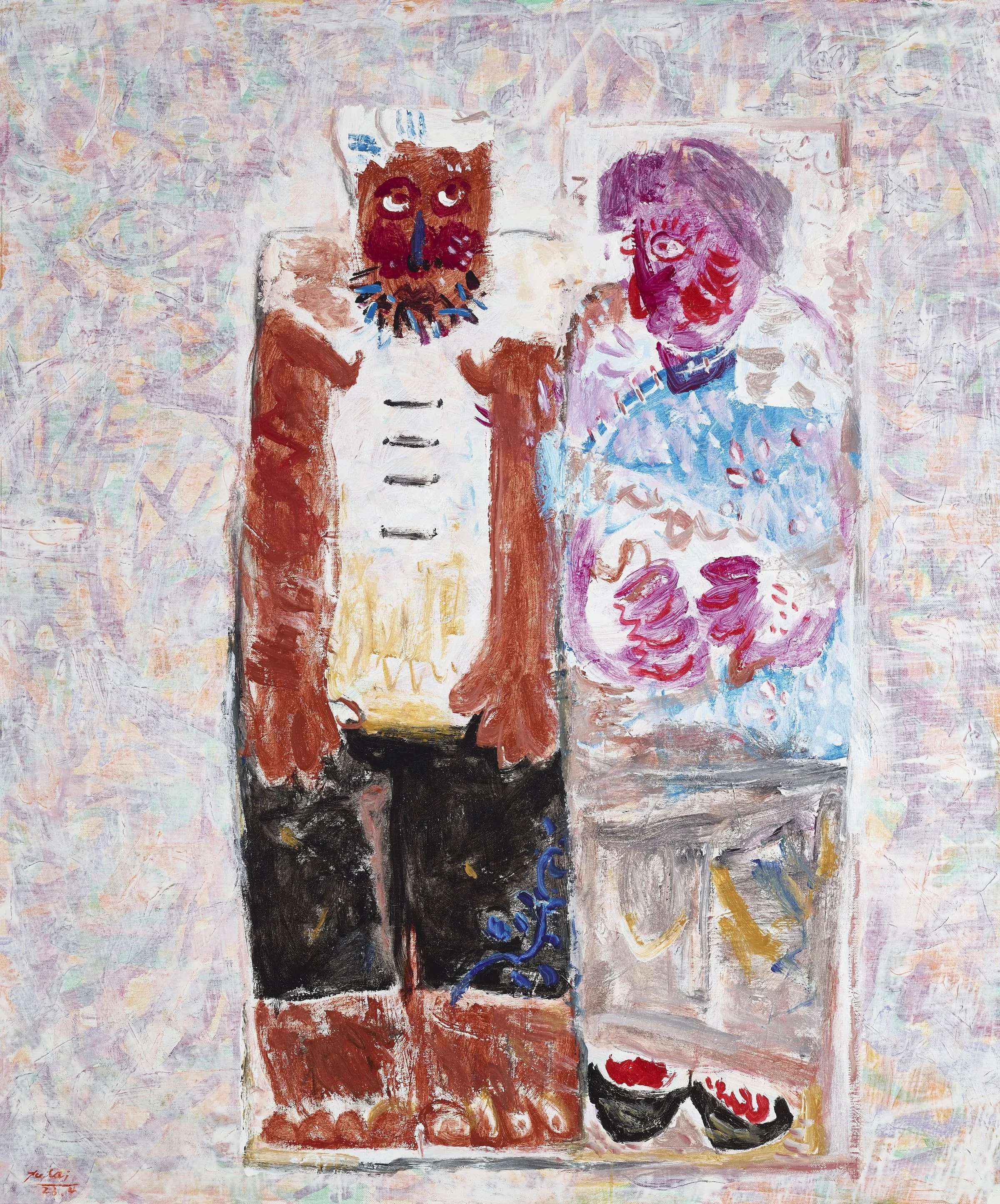 《雕花的拴馬樁》
120 x 100 公分，布面油畫，2023年