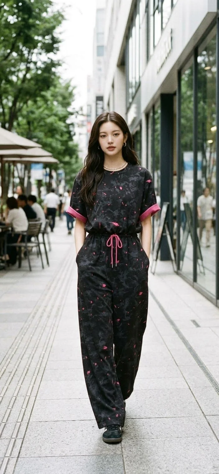 Women's 2-Piece Acid Wash  T-Shirt & Wide-Leg