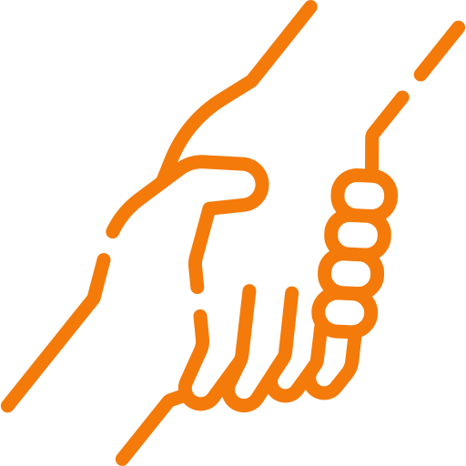 Illustration simple de deux mains qui se tiennent, représentées par des lignes orange.
