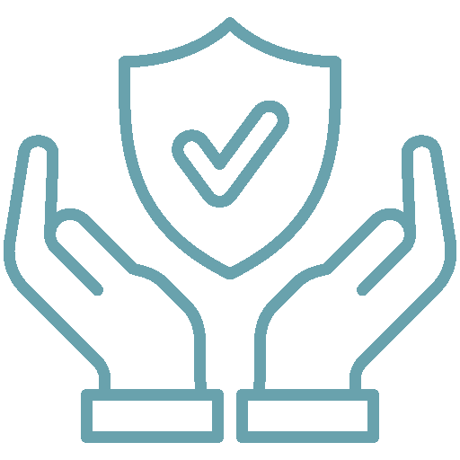 Shield and hands icon representing comprehensive insurance for trucking company operations and asset protection.