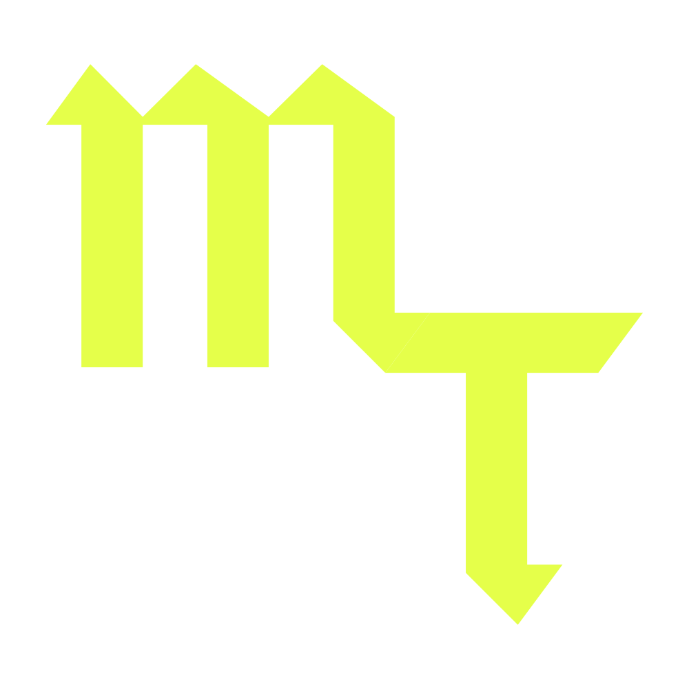 Yellow downward arrow with downward trend line graph showing decline.