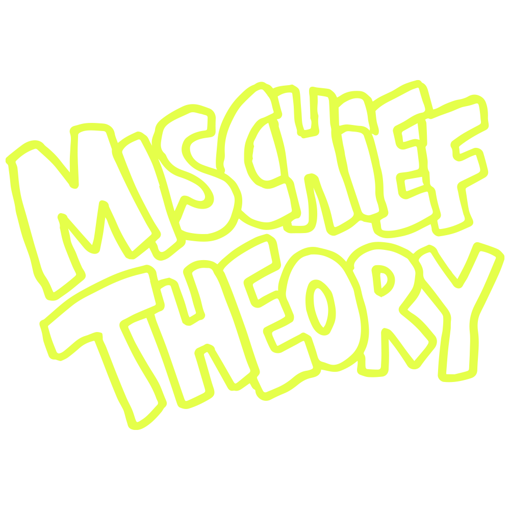 Neon-style text reading "MUSHES THEORY" in yellow-green on a black background.