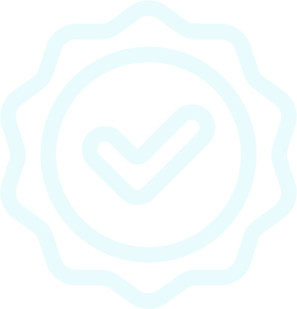 Check mark inside a circular badge with a scalloped edge, symbolizing approval or certification