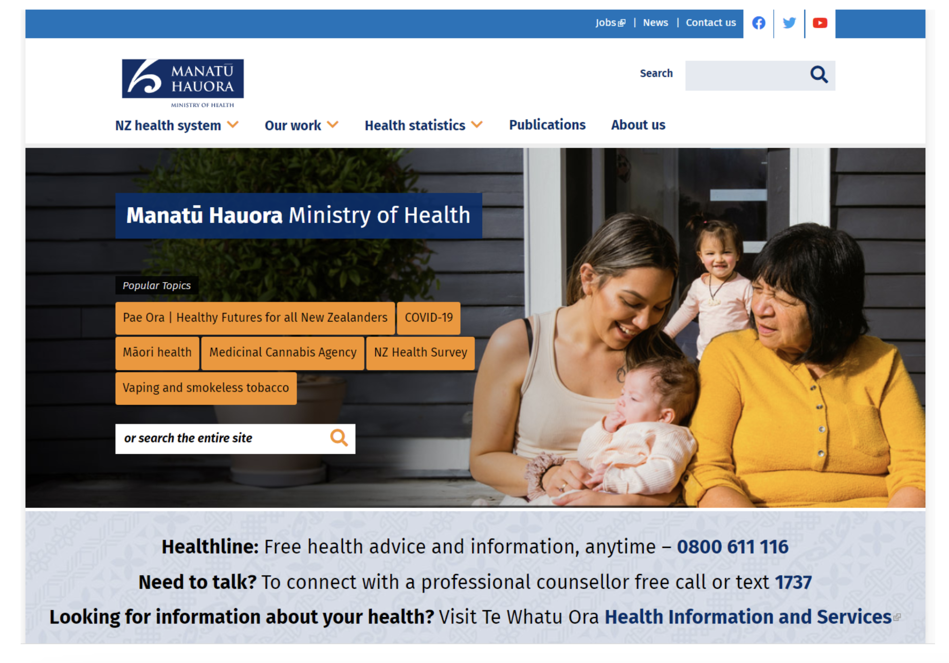 Ministry of Health website before the changes