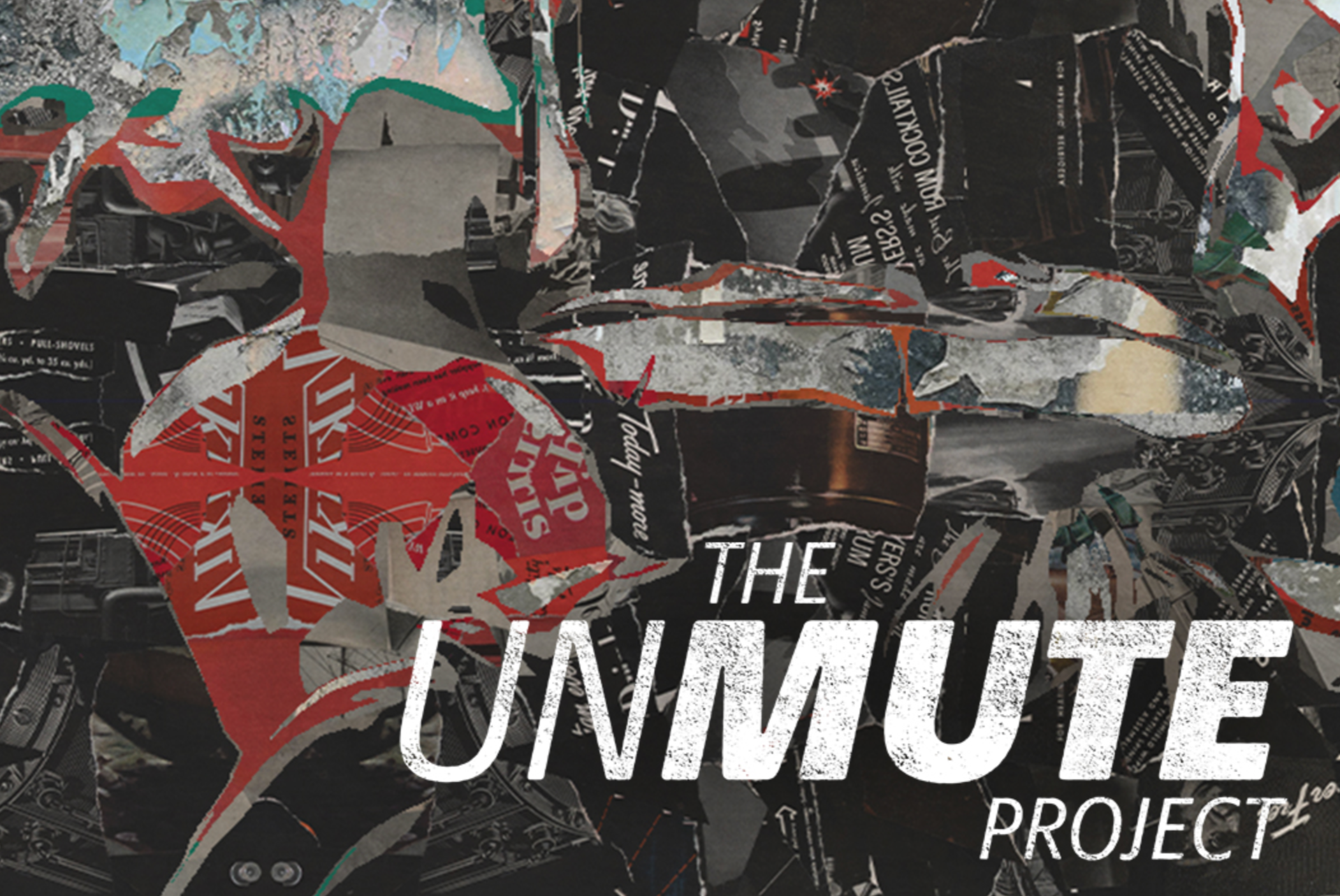 Collage of torn magazine and newspaper clippings with text and images, including the words "THE UNIVERSE" and part of the phrase "PROJECT".