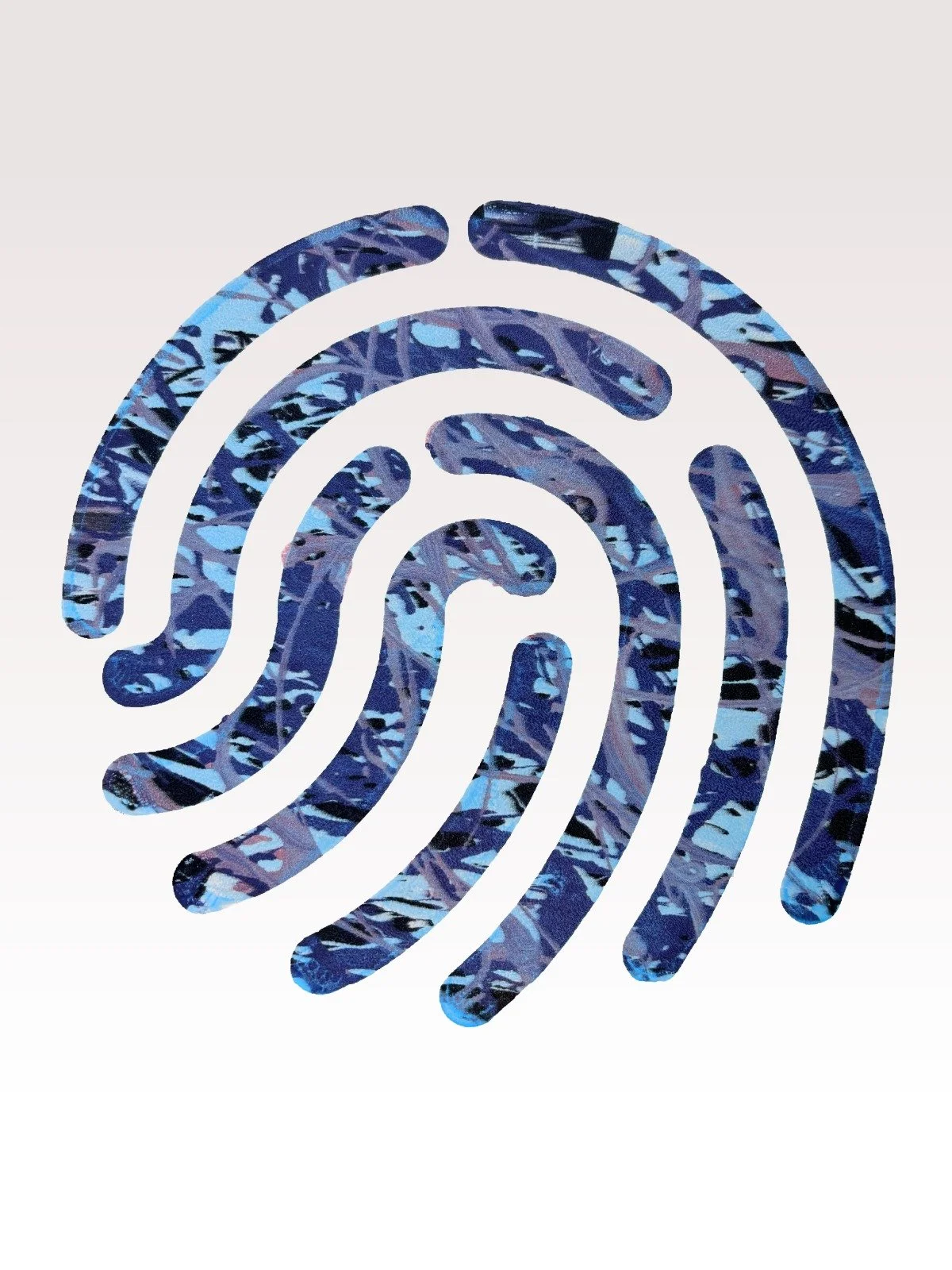 A stylized Wi-Fi signal icon with a mosaic pattern of blue and black shades on a white background.