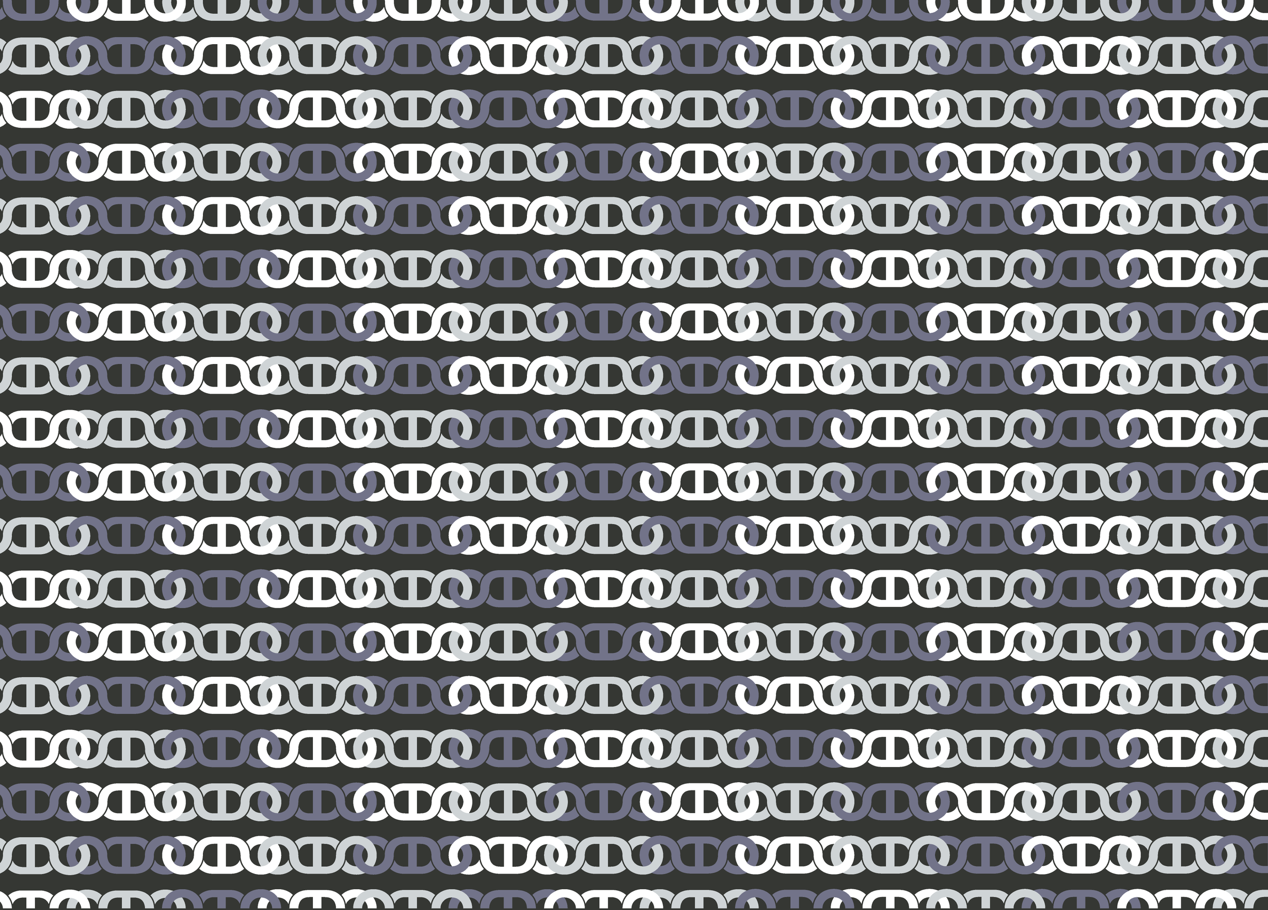 A seamless pattern of linked chain links in shades of gray, white, and purple on a dark background.