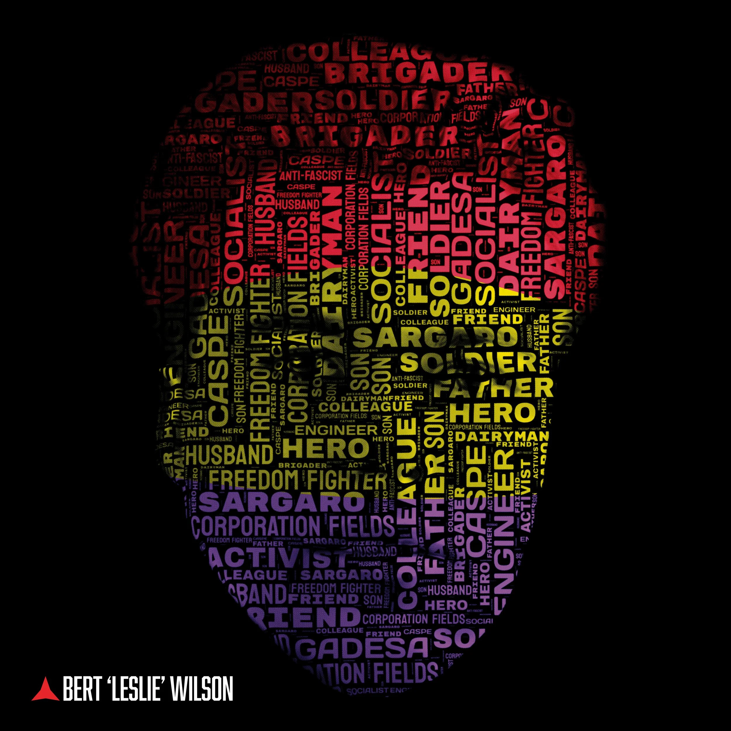 A book cover featuring a light bulb shape filled with words like 'soldier,' 'hero,' 'father,' 'Husband,' 'friend,' 'activist,' 'league,' 'sargasso,' 'corporation,' 'fields,' 'social,' 'freedom,' 'fighter,' 'caspe,' and 'engineer' in various colors. The title at the bottom is "Decent 'Leslie' Wilson" with a red triangular logo.