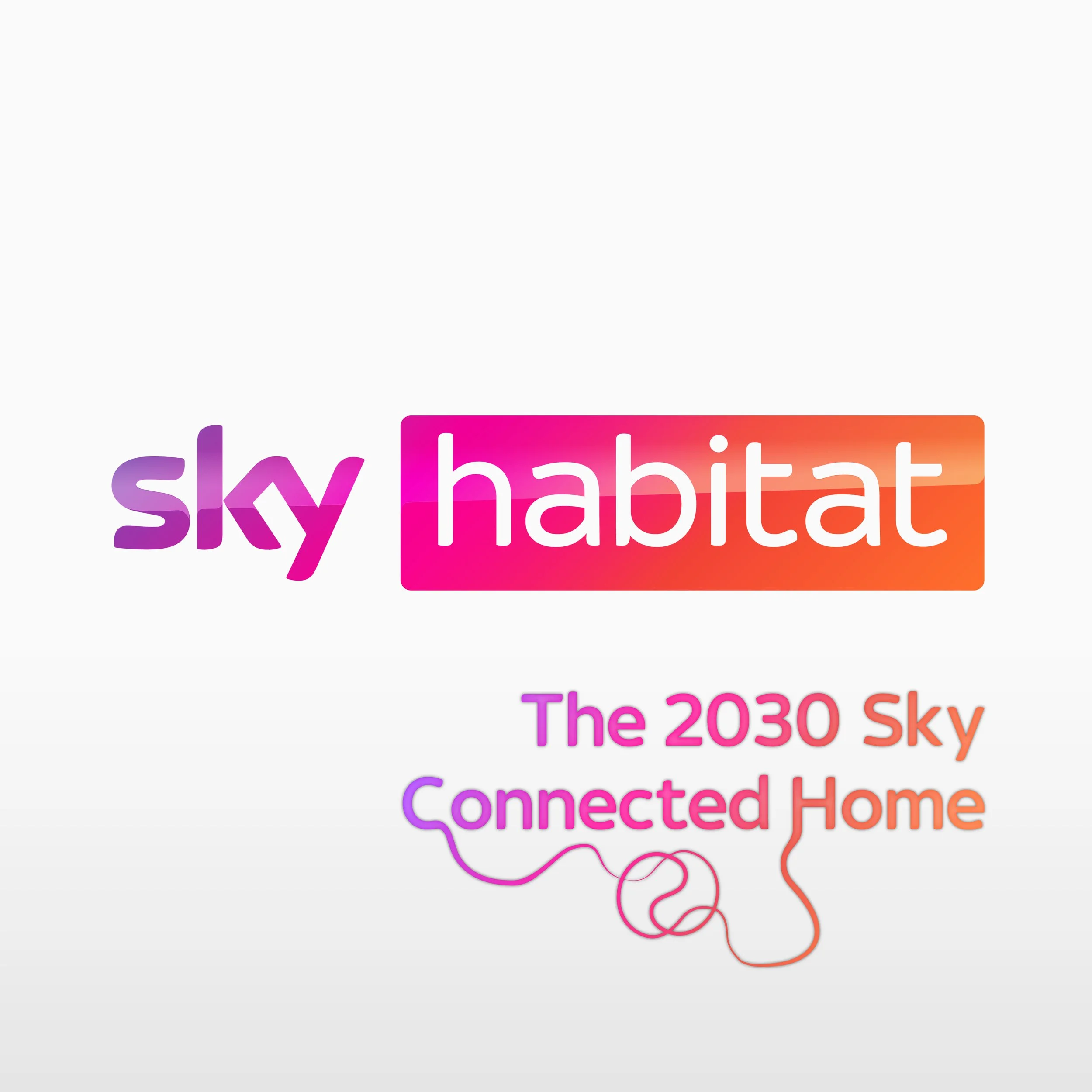 Colorful text reading 'sky habitat' and 'Connected Home' with a gradient background and interconnected lines.