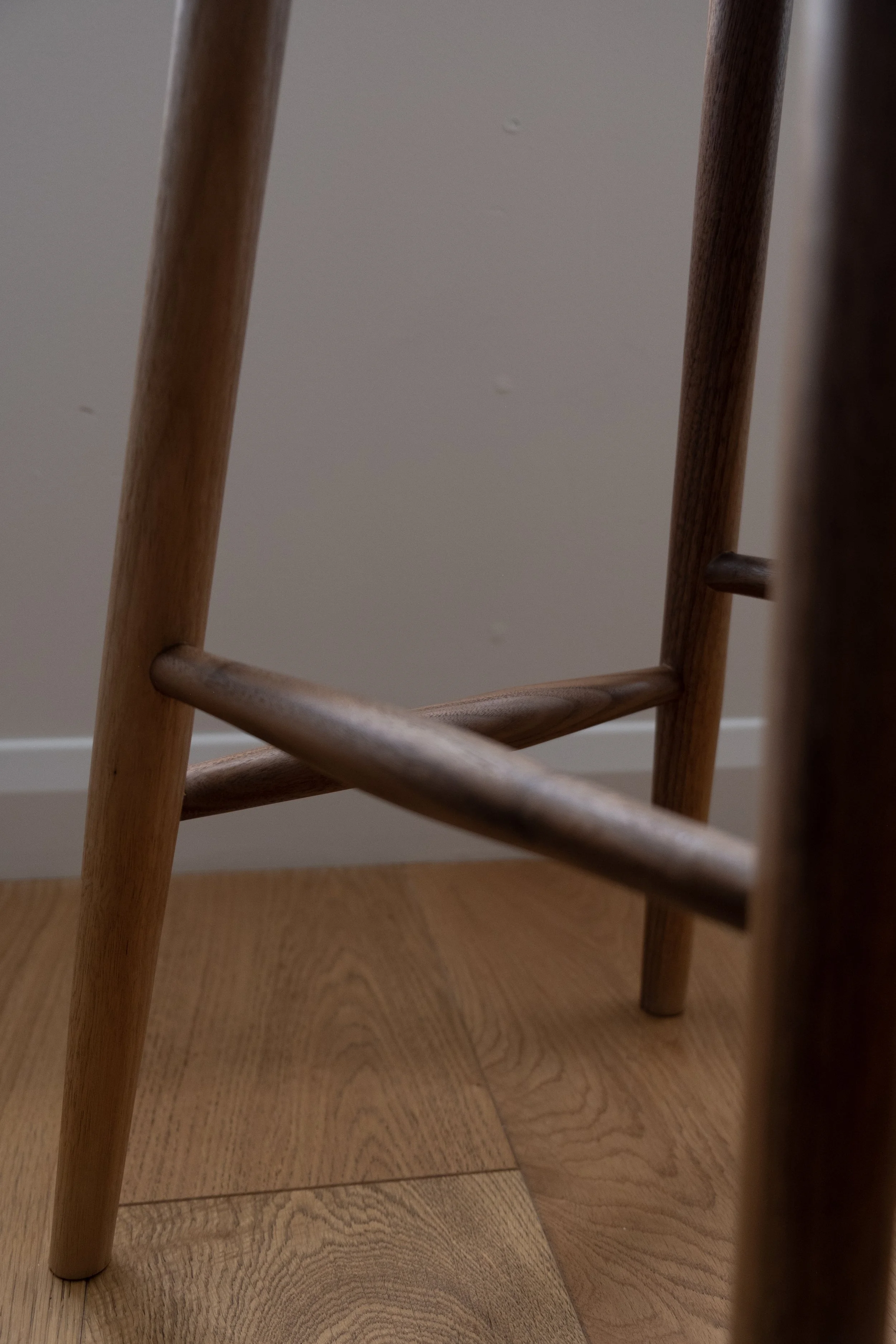 walnute hand made counter bar stool stretchers legs