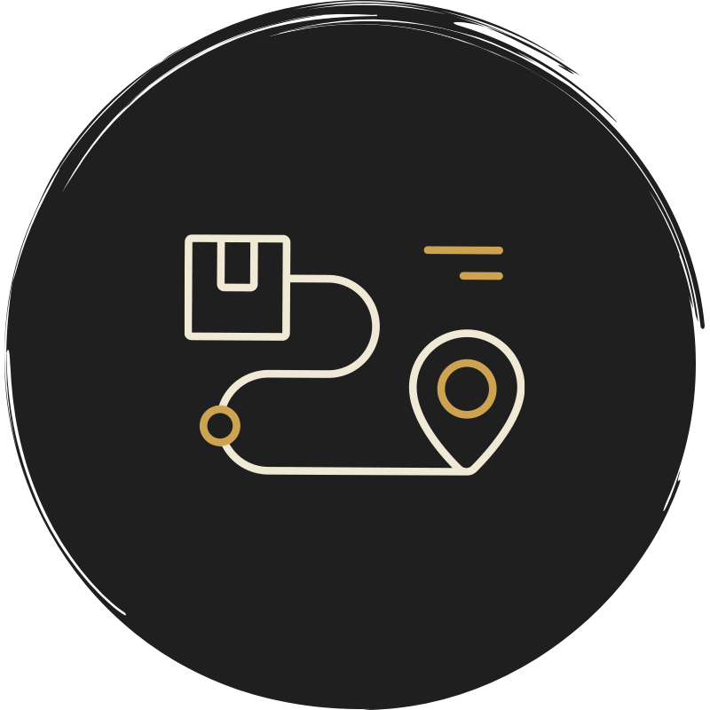 grafisches icon eines kartons und einem wegmarker