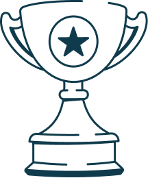 Outline of a trophy cup with a star inside a circle on the front.