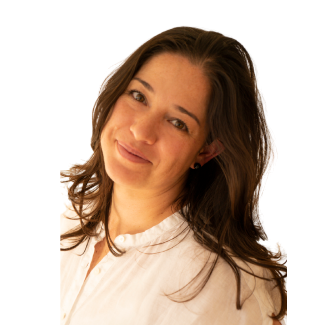 Professional portrait of a smiling woman with long brown hair, wearing a white blouse.