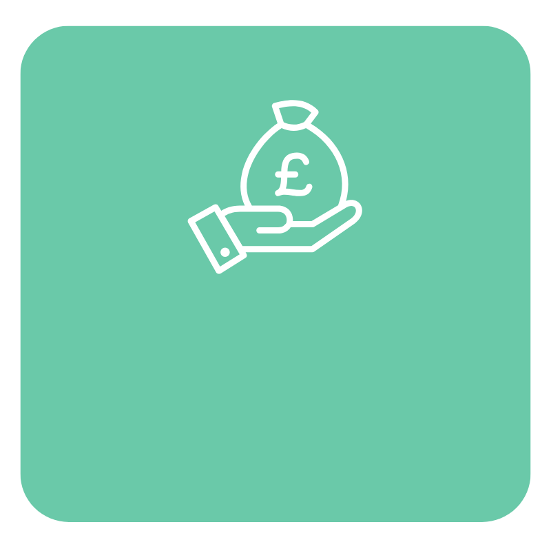 An illustration of a hand holding a money bag with a British pound symbol.