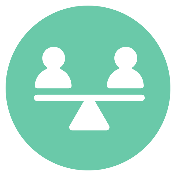 Icon of two people on a seesaw, representing balance or equality.