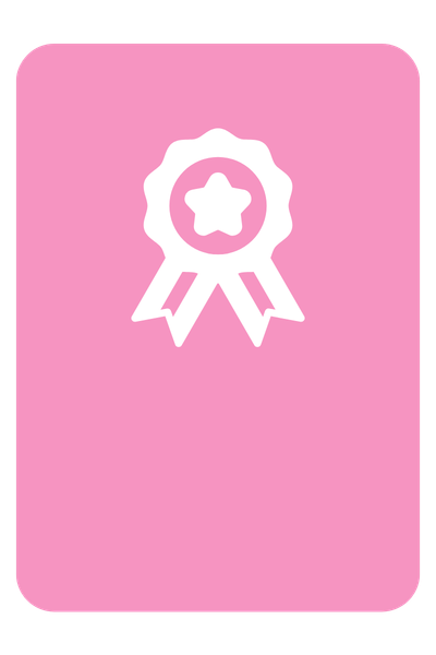Pink certificate or award with a white ribbon and star emblem in the center.