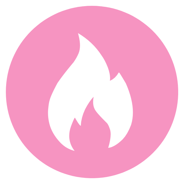 Pink circle with a white fire flame icon in the center.