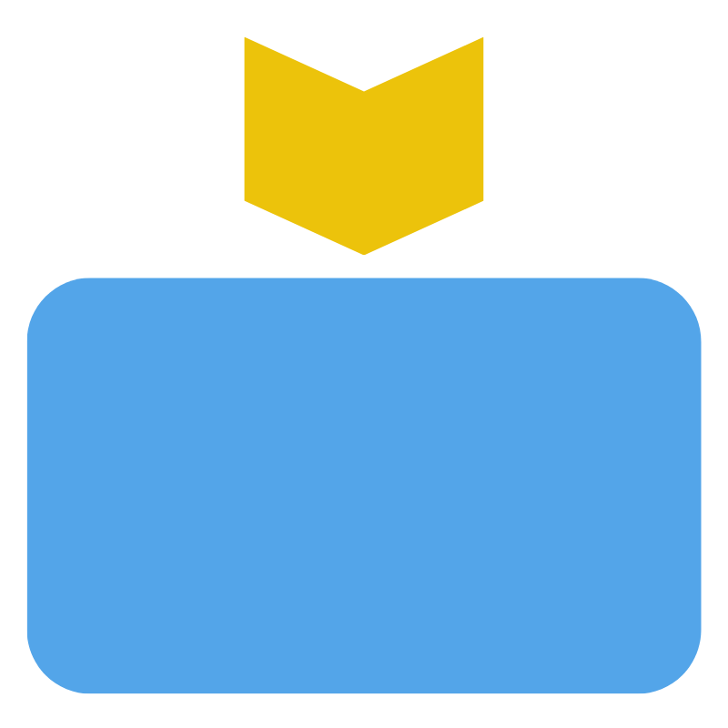 Icon of a gift box with a yellow ribbon on top, inside a rounded blue rectangle