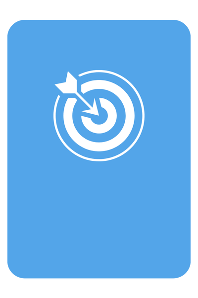 Icon of a dartboard with an arrow hitting the bullseye on a light blue background.