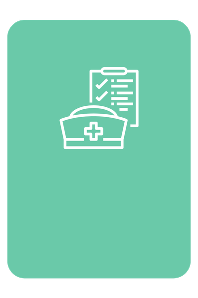 Medical hat with a cross, checklist, and clipboard icon on a green background.