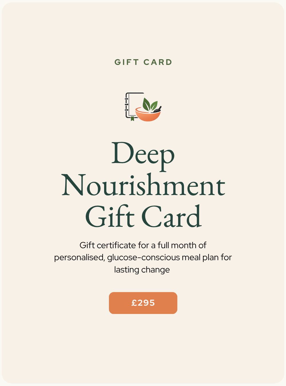 Deep Nourishment Bespoke 1-Month Metabolic Meal Programme (Gift Card)