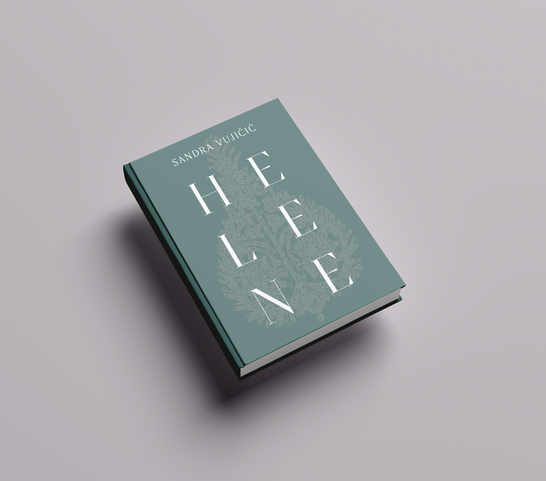 A teal hardcover book titled "Helene" by Sandra Vujicic is shown on a plain light gray background.