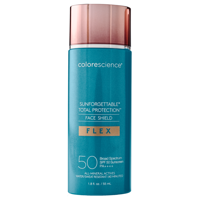 Colorescience-brändi, Sunforgetting Total Protection Face Shield, SPF 50, PA +++, koostumus Flex, 55 ml.