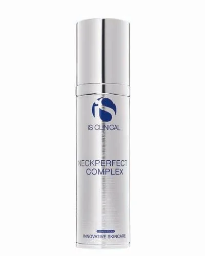 Ihonhoitoaine pullo, jossa tekstiä 'IS CLINICAL' ja 'NECKPERFECT COMPLEX'.