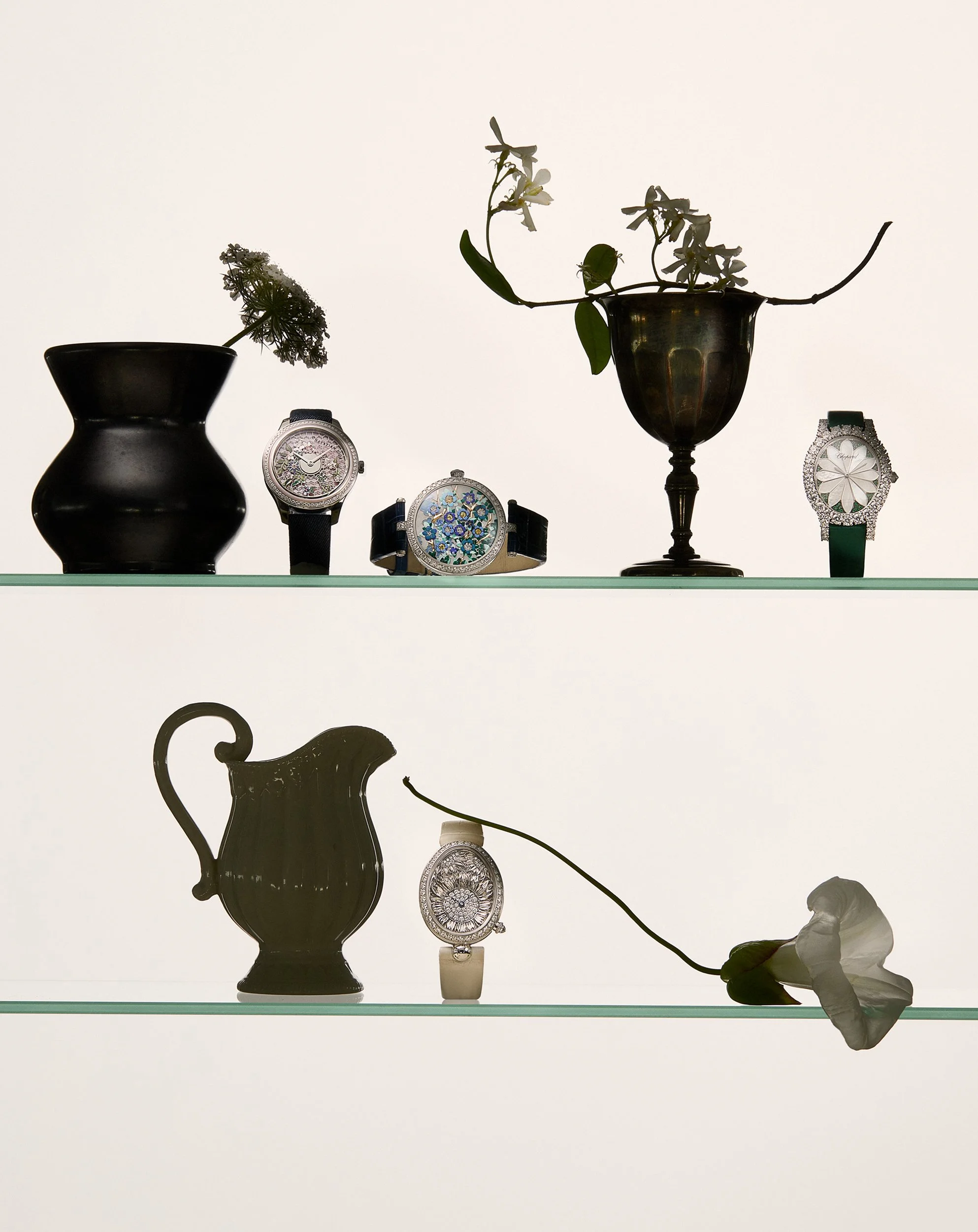 Still Life photograph by photographer Paul Zak of watches by Van Cleef & Arpels, Chopard, Dior, Montblanc and Patek Philippe for Telegraph Luxury
