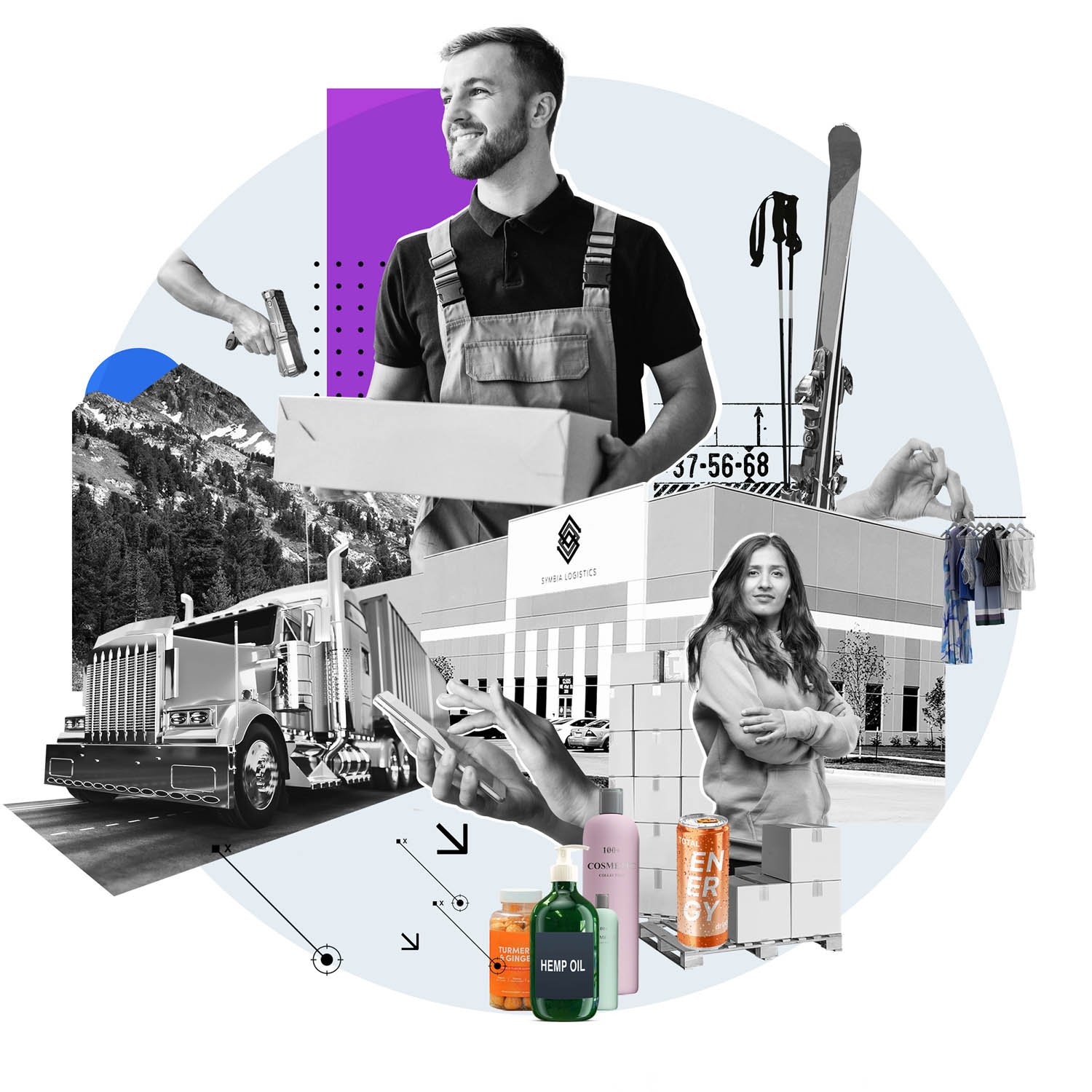 Collage illustration by artists Gibson Kochanek, commissioned by SYMBIA Logistics for their re-brand as a Third Party Logistics Solutions for Successful Businesses.