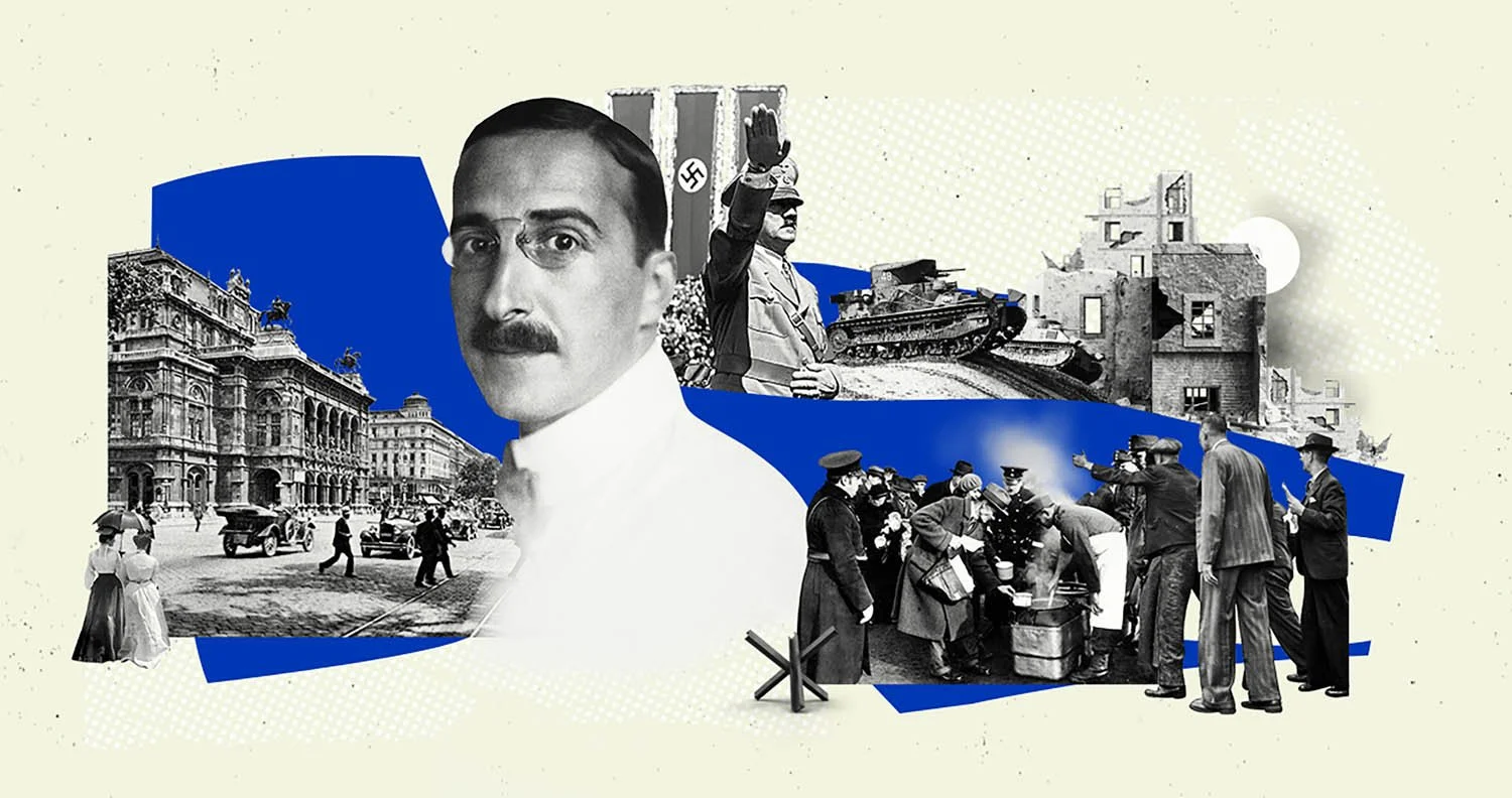 Collage illustration by artists Gibson Kochanek commissioned for The New Statesman  article about the world of yesterday.