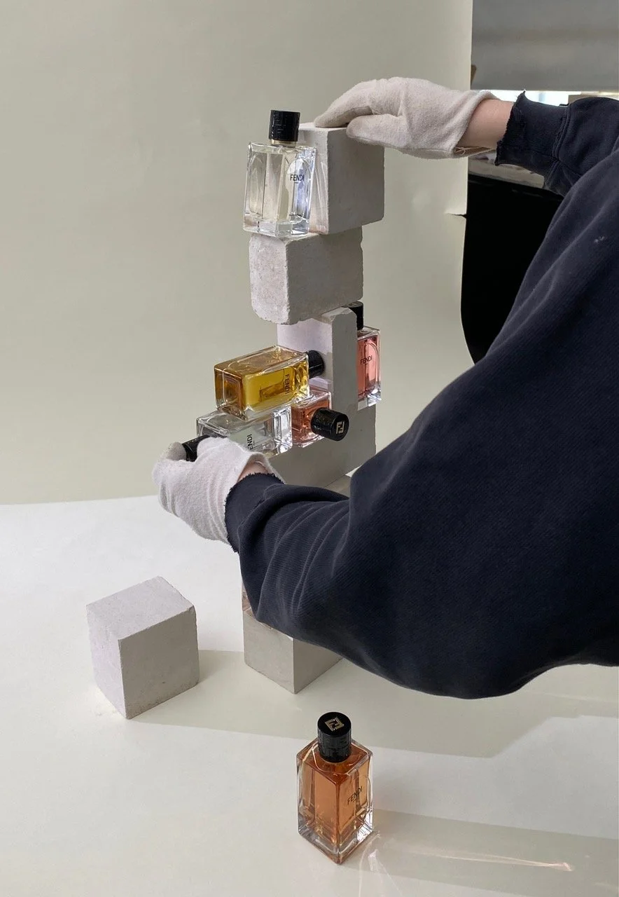 Behind the scenes from a Paul Zak still-life shoot for Telegraph Luxury Magazine and their Fendi perfumes collaboration
