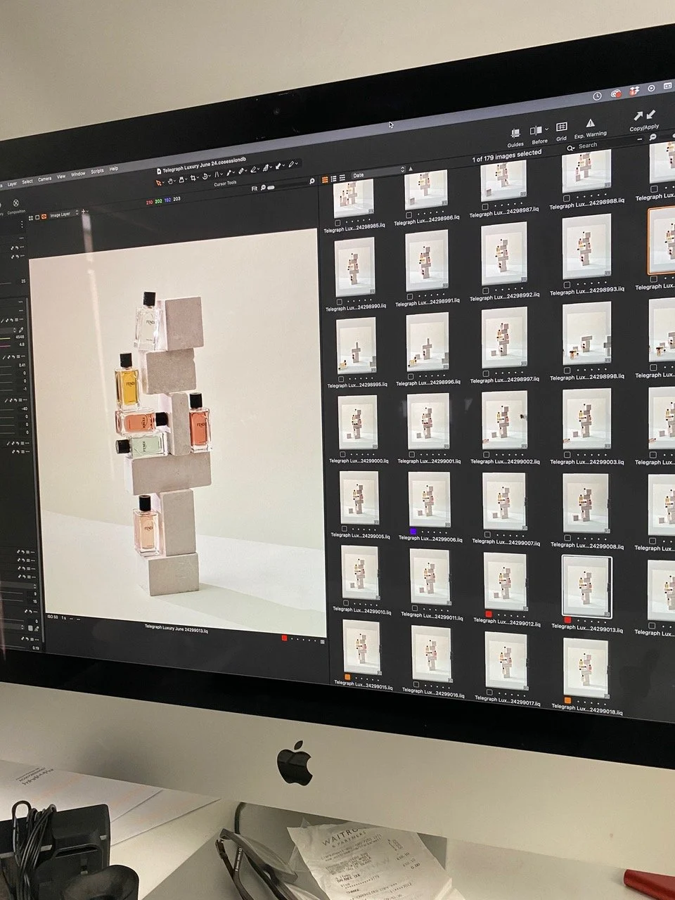 Behind the scenes from a Paul Zak still-life shoot for Telegraph Luxury Magazine and their Fendi perfumes collaboration
