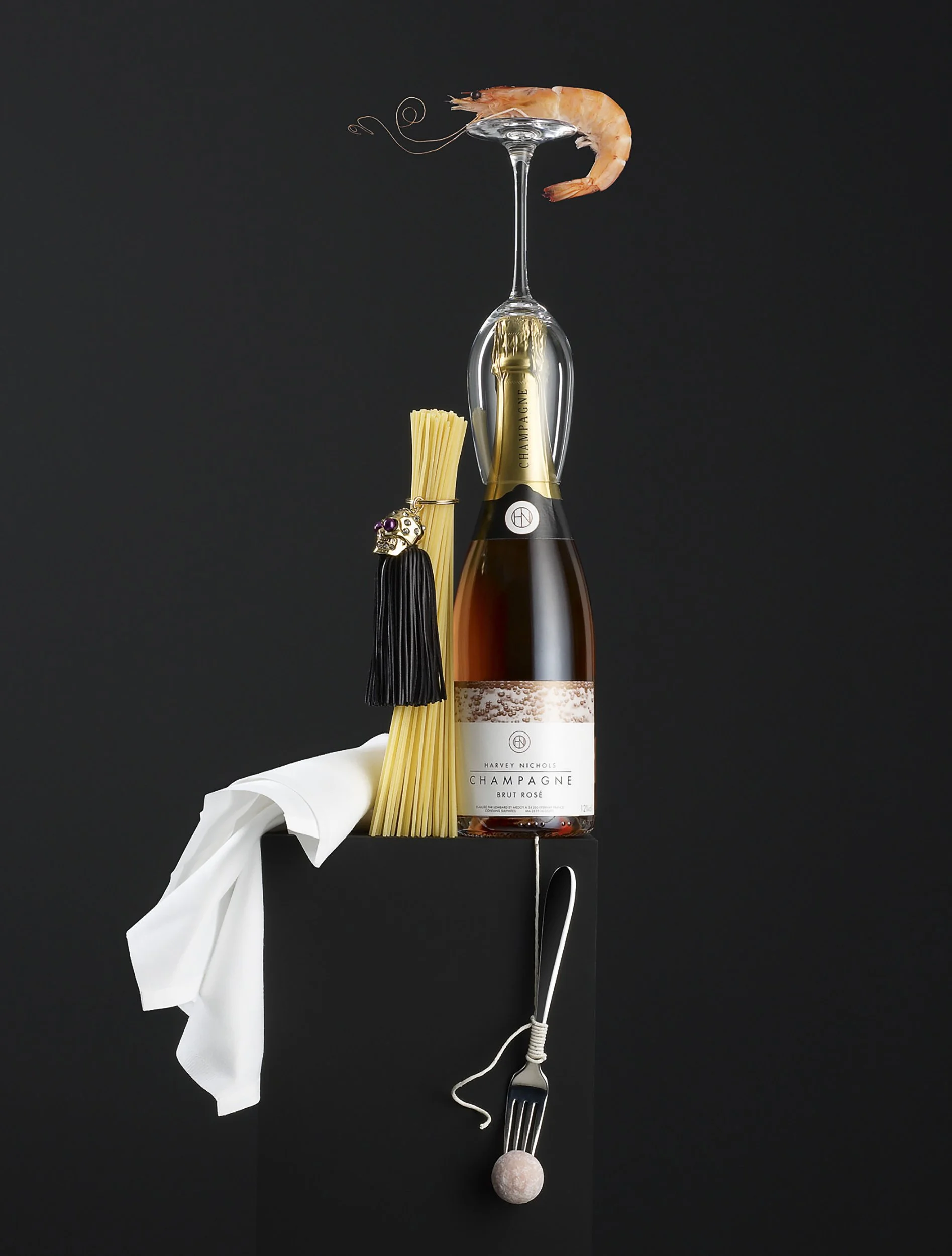 Still Life photograph by photographer Paul Zak of food and drink elements shot for a Harvey Nichols advertising campaign.