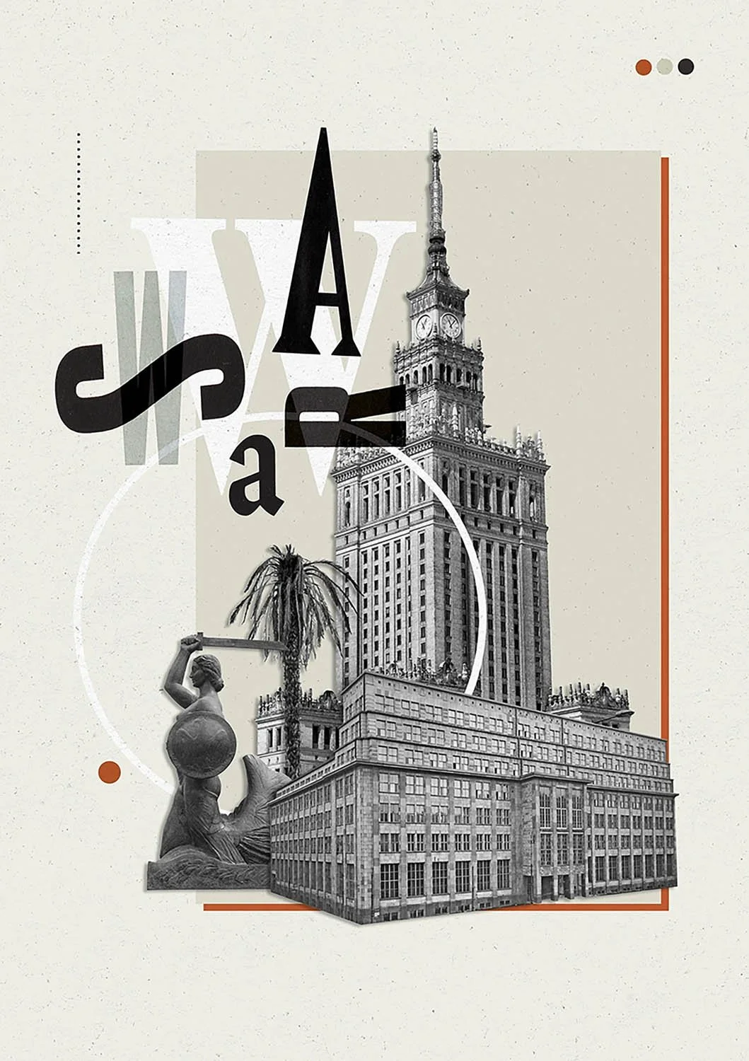 Collage illustration by artists Gibson Kochanek, personal work looking at the city of Warsaw..