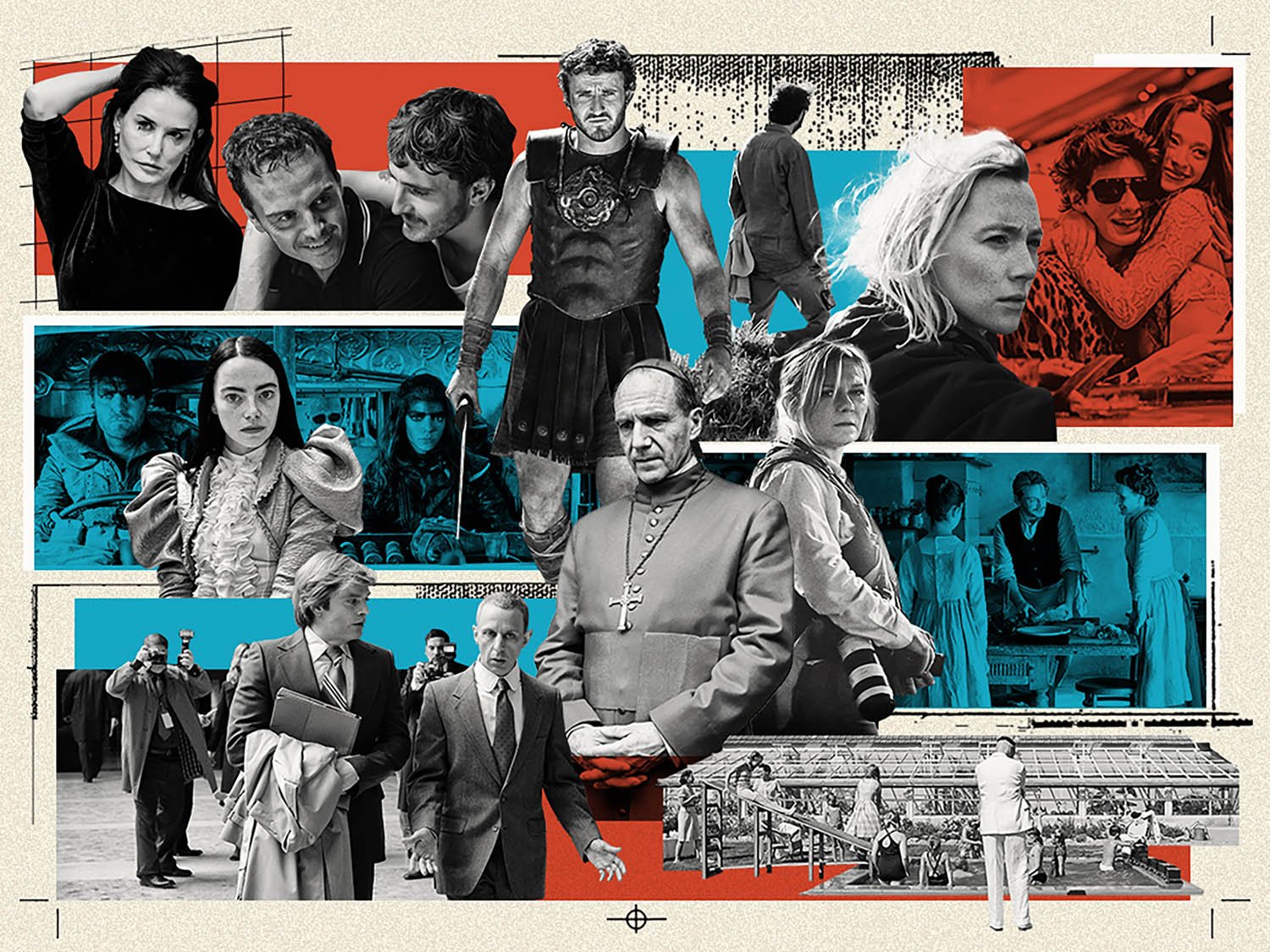 Collage illustration by artists Gibson Kochanek commissioned for The New Statesman, Films of the Year 2024.