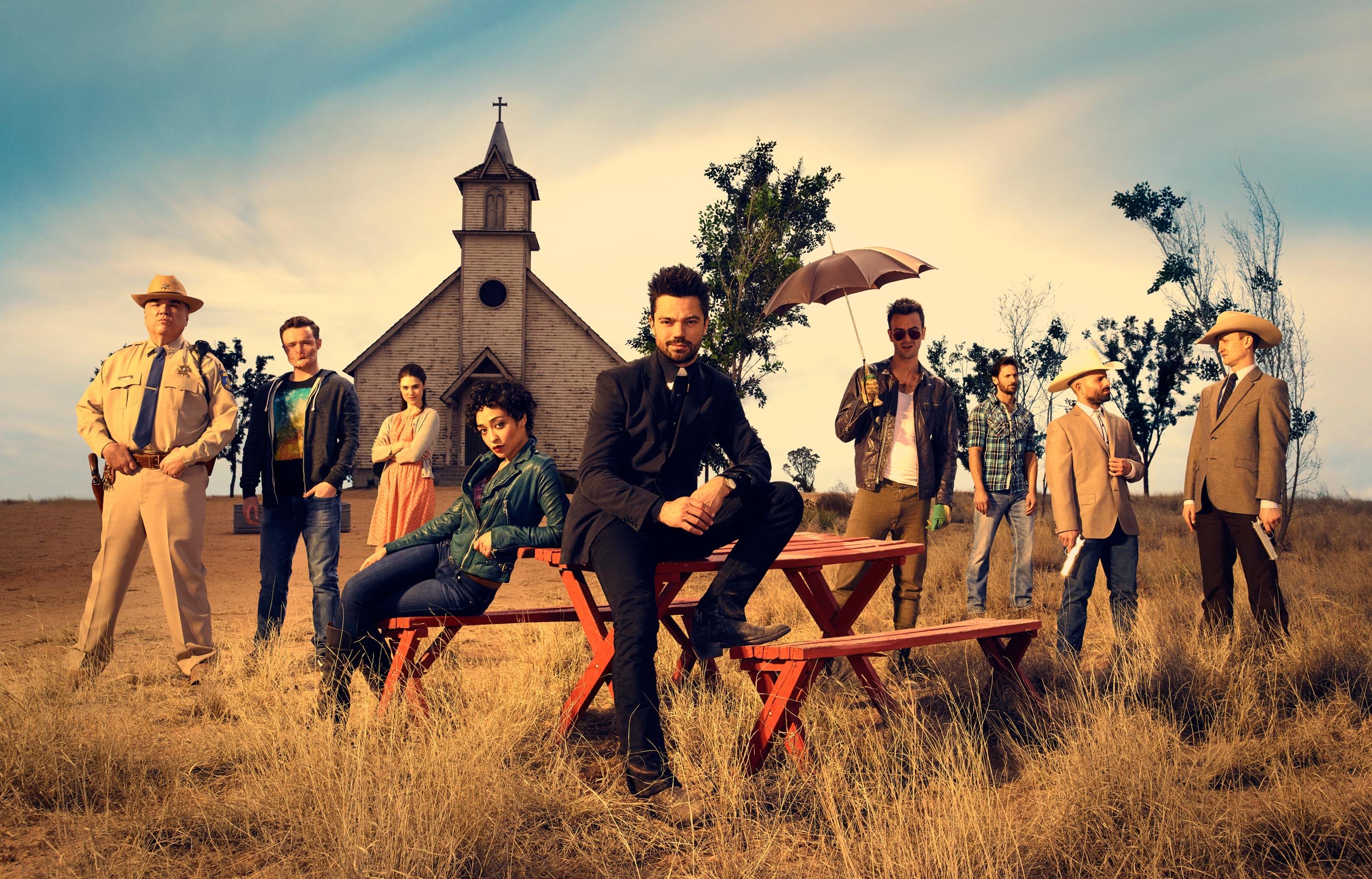 Key Art Poster Photographed by Matthias Clamer for the Netflix TV Series, Preacher, featuring Dominic Cooper.
