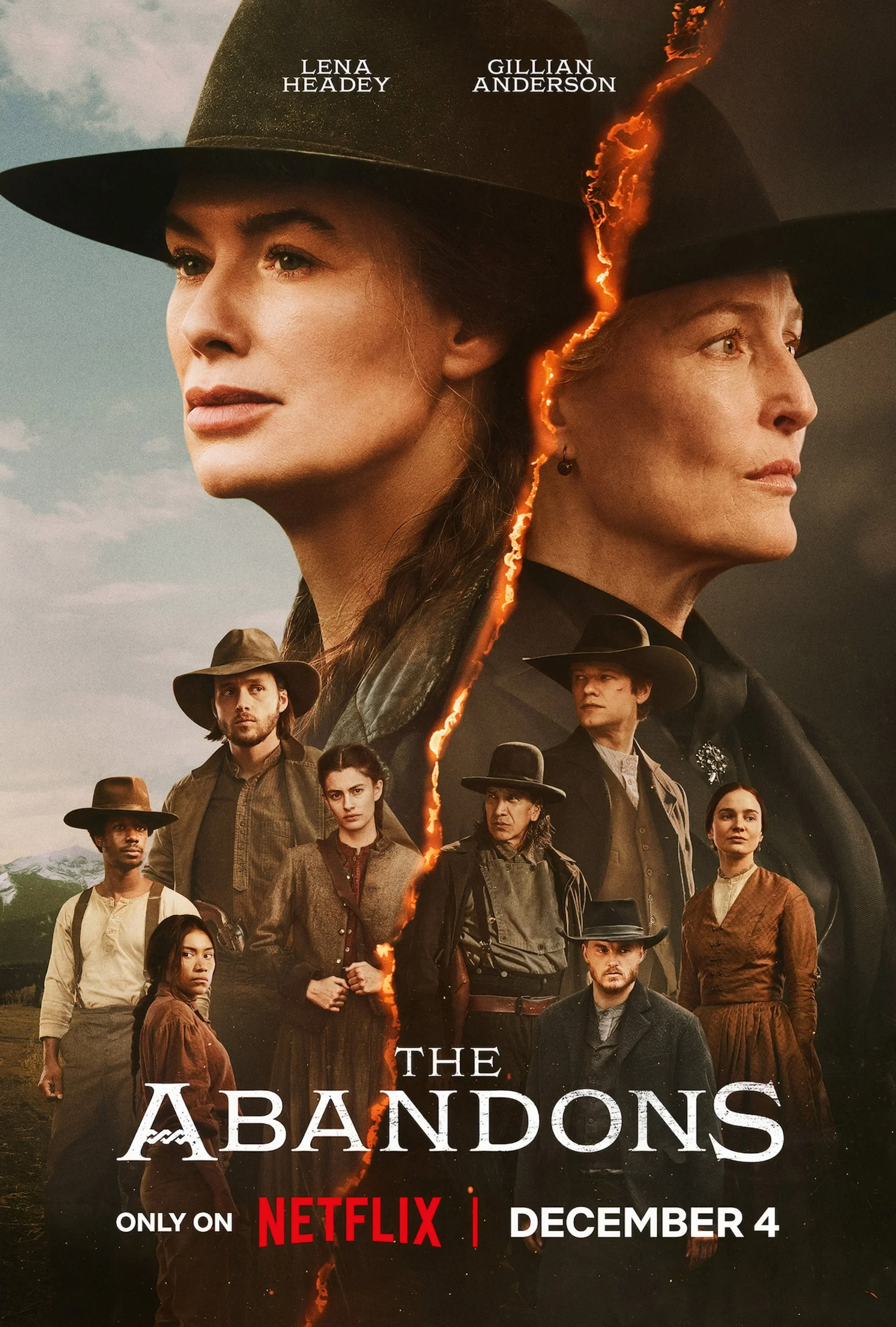 Key Art Poster Photographed by Matthias Clamer for Netflix Series, The Abandons, featuring actors Lena Headey and Gillian Anderson