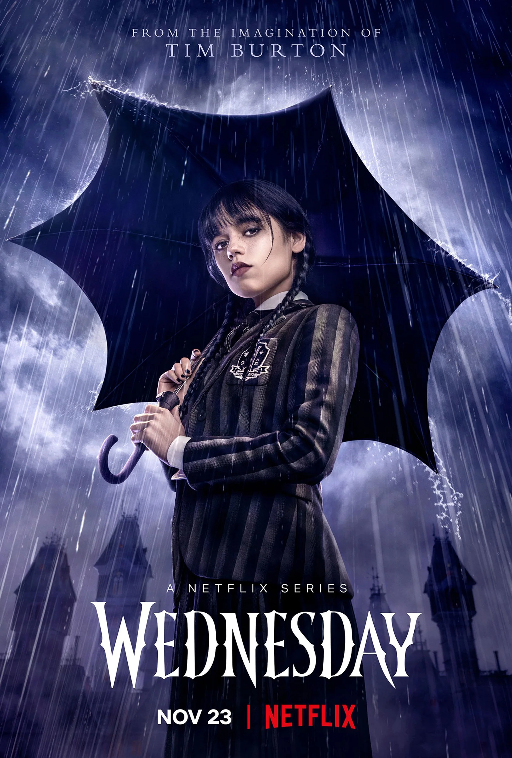 Key Art Poster Photographed by Matthias Clamer for the Netflix TV Series Wednesday featuring Jenna Ortega.
