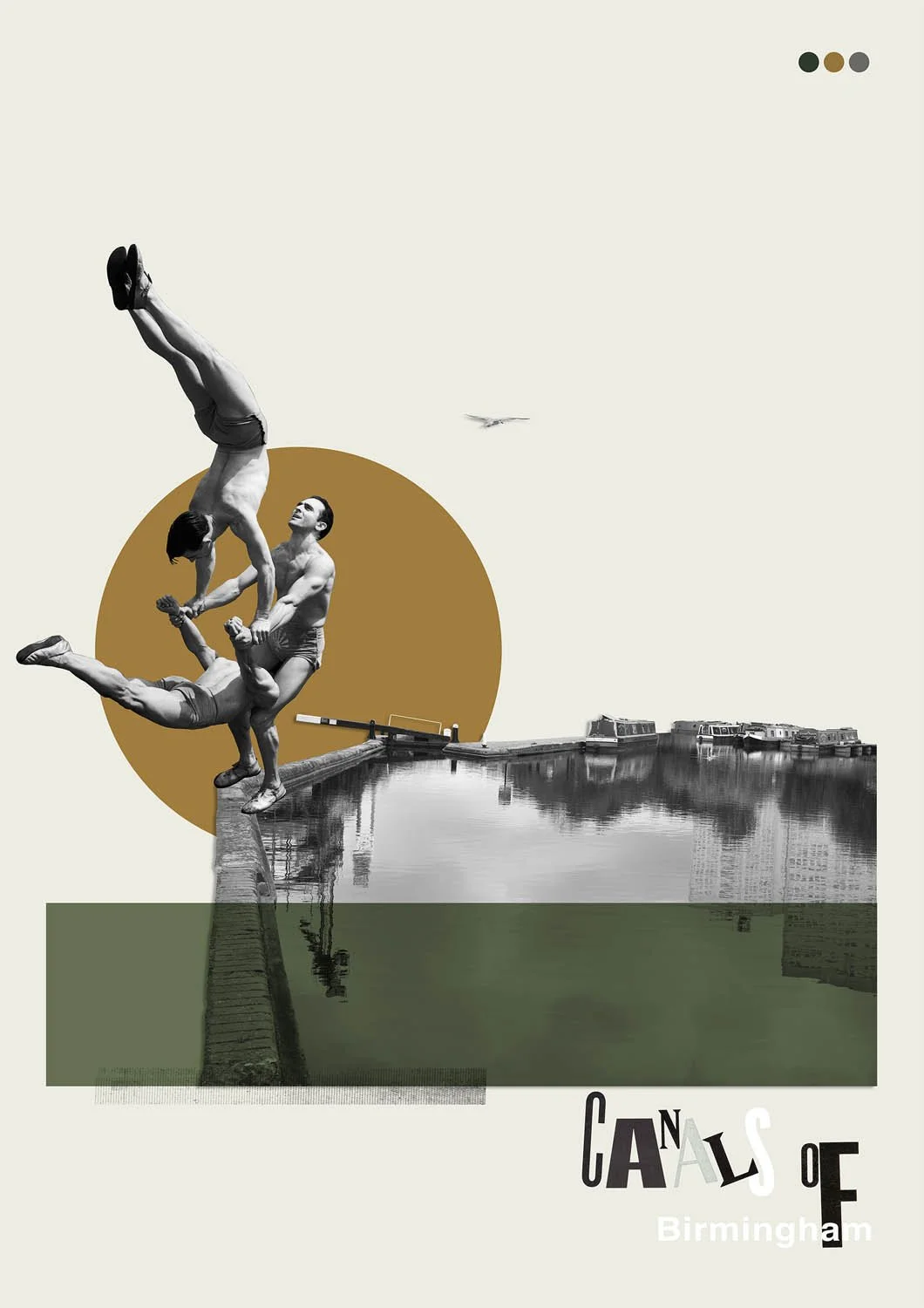 Collage illustration by artists Gibson Kochanek, personal work looking at the canals of Birmingham.