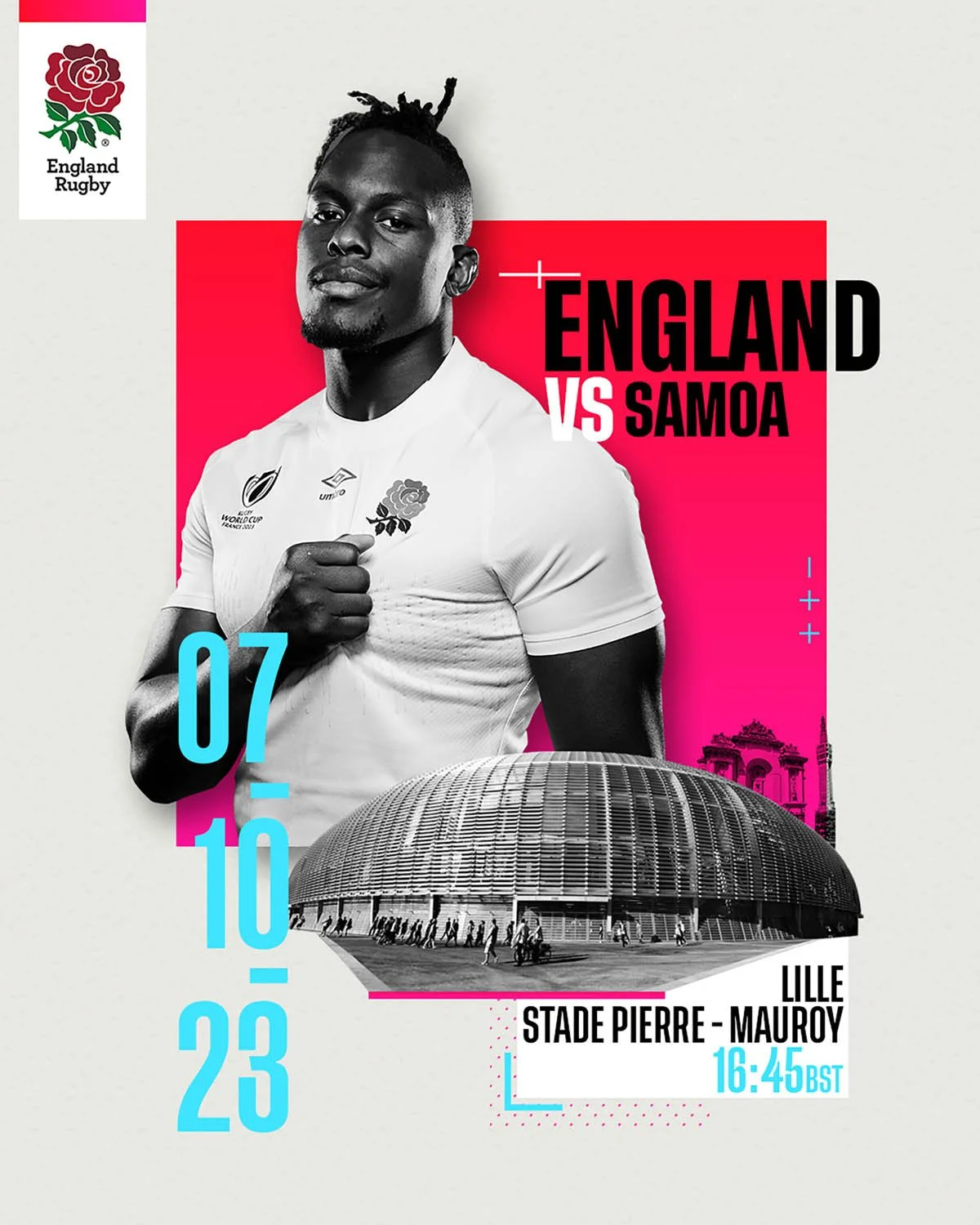 Collage illustration poster design by artists Gibson Kochanek commissioned by England Rugby Football Union, for the England vs Samoa game.