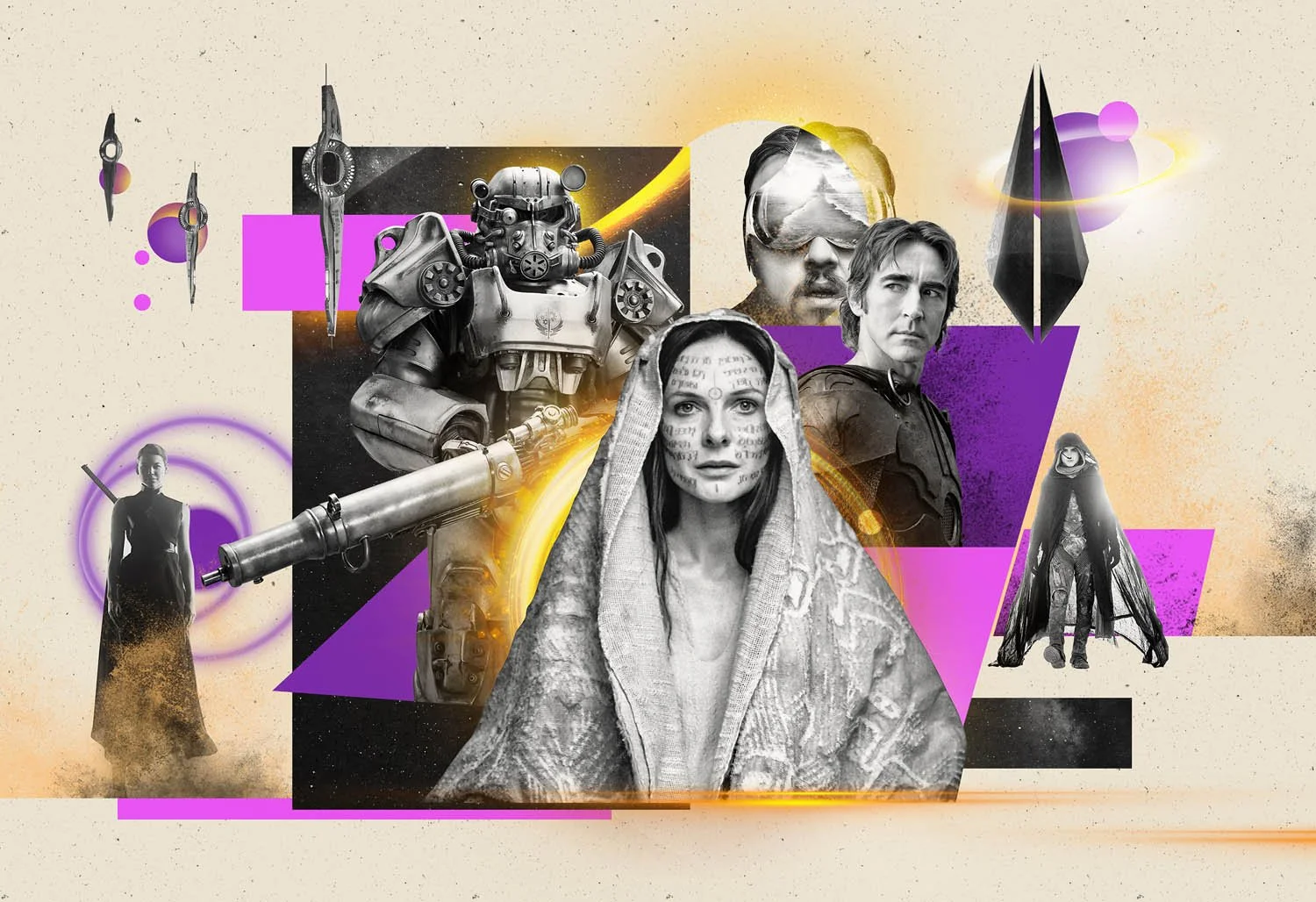 Collage illustration by artists Gibson Kochanek commissioned for Empire Magazine article looking at why ultra ambitious fantasy and sci-fi is now Hollywood's hottest ticket.